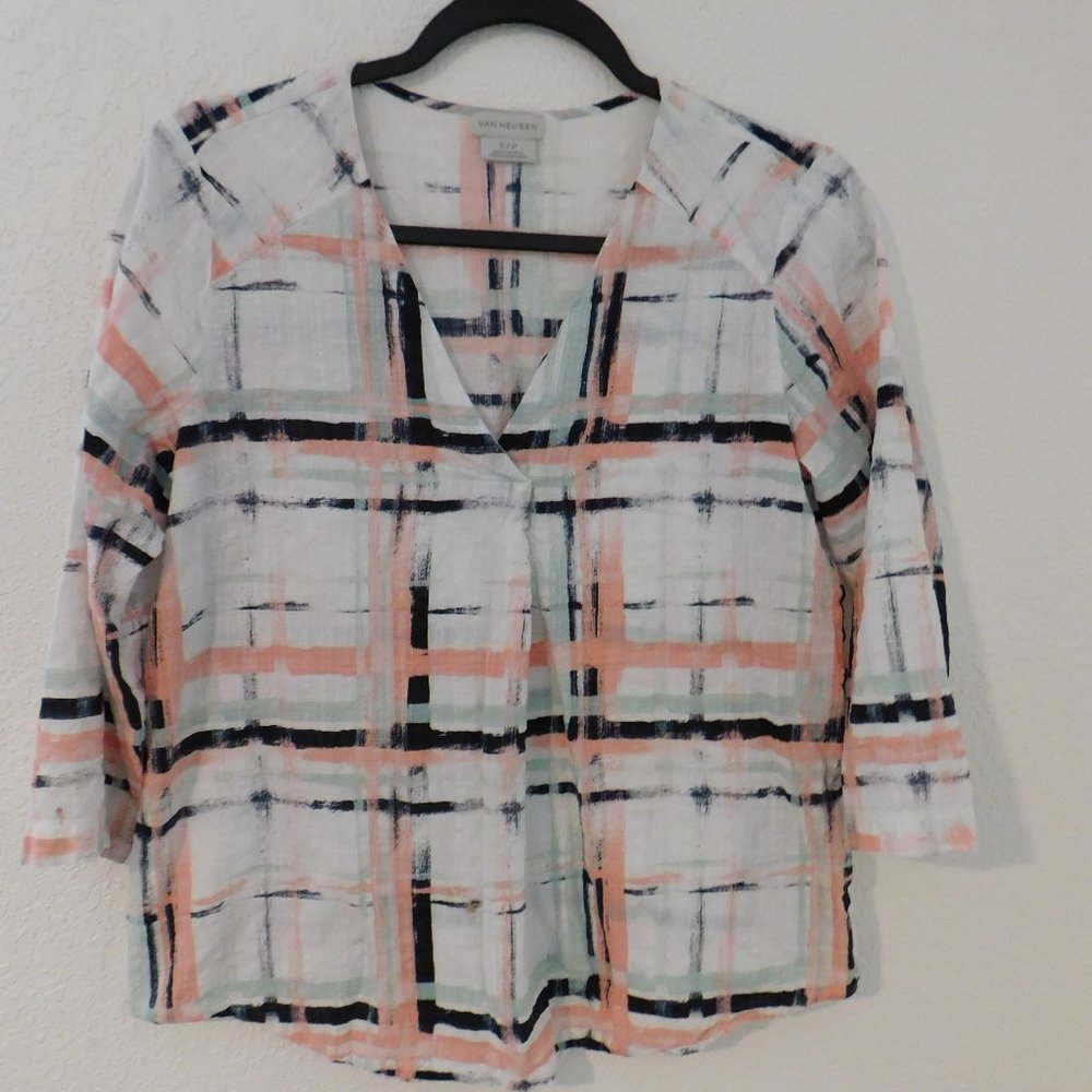 Van Heusen Blouse S/P Womens Pull Over 3/4 Sleeves Casual Wear